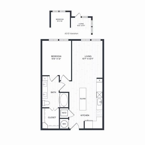 Floor plan for 1 bed, 1 bath, 693 sqft